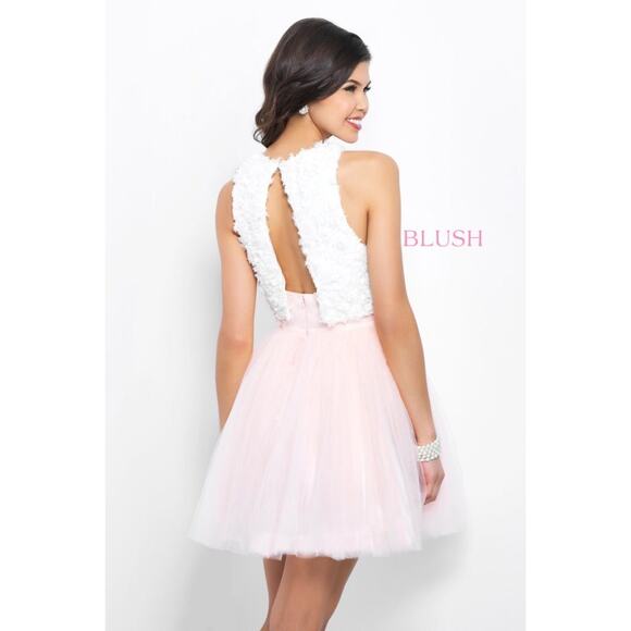 Blush 2 Pieces Outfit Cocktail Party Mesh Mini Skirt Dress Size 6 White Pink - Picture 2 of 3